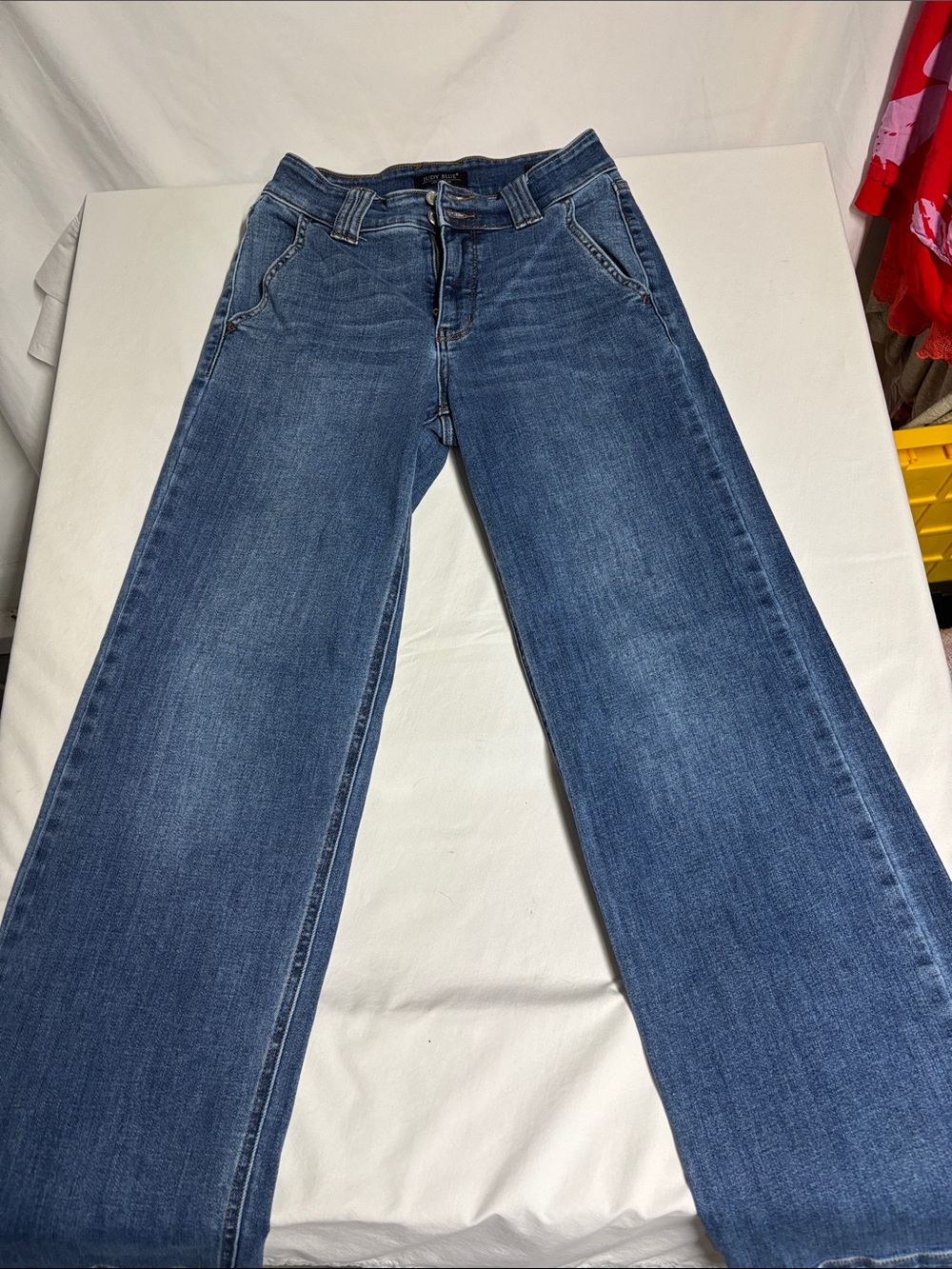 Judy Blue Women’s 5/27 Wide Leg Jeans Medium Wash High Rise Stretch Denim